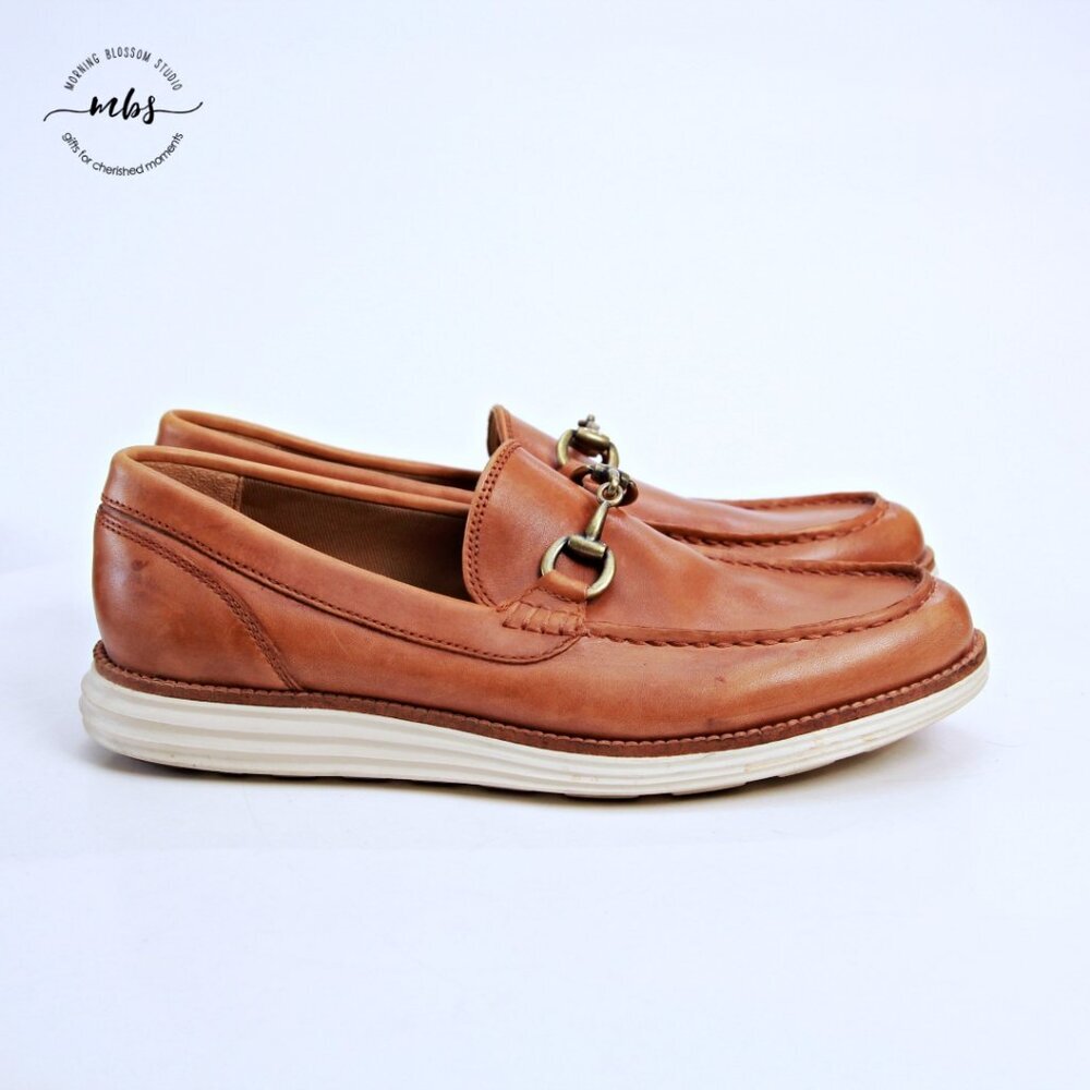 Cole Haan Ascot II Leather with Gold Horsebit Loafers Tan Men 7.5